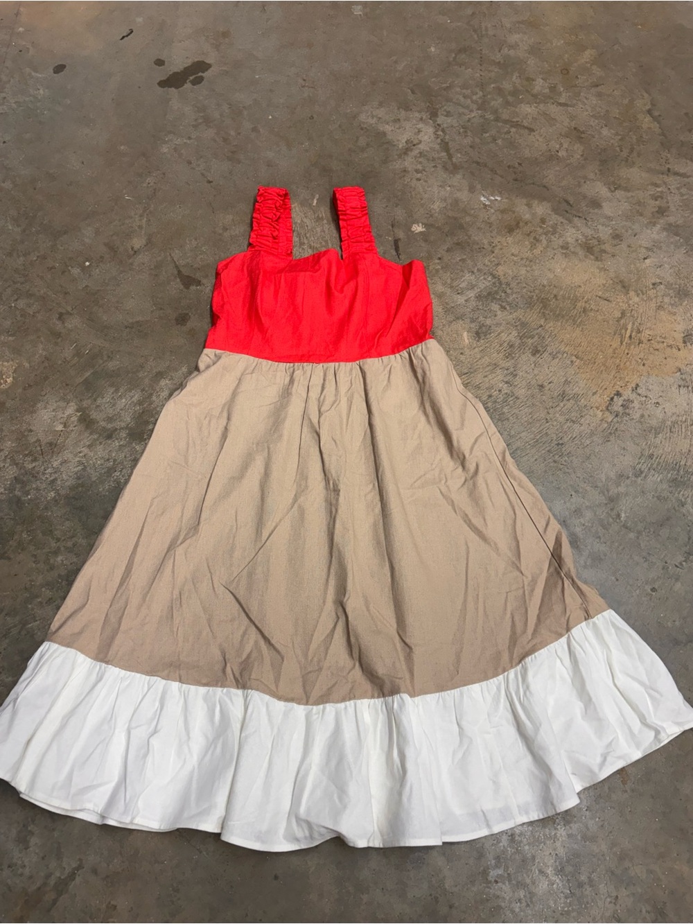 52seven Colorblock Linen Blend Tiered Midi Sundress PS Coral Beige White
